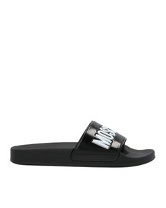 Moschino logo slippers in black