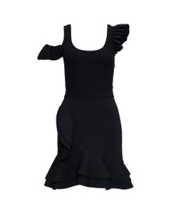 Black Viscose Blend Dress With Ruffles