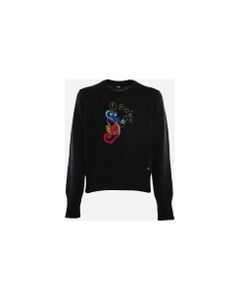 Wool And Mohair Sweater With Multicolor Abstract Motif