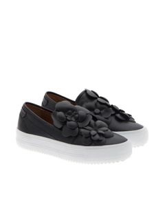 Floral insert leather slip ons