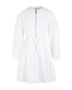 Woman Short Dress In White Cotton With Zip Detail