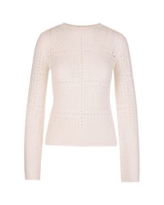 Cloudy White Sweater In Silk, Wool And Cashmere With Embroidery