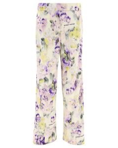 Off-White High-Waist Floral Printed Palazzo Trousers