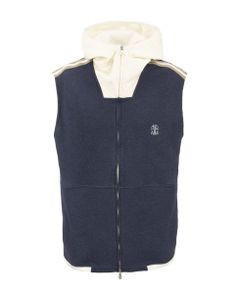 Sleeveless Topwear In Cotton Techno Fleece With Hood, Zip And Inserts