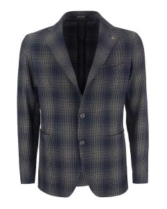 Tartan patterned cotton blazer