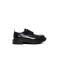 Black Leather Lace-up Shoes With Tank Sole