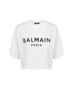 Balmain Logo Printed Cropped Crewneck T-Shirt