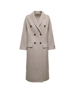 Double-breasted Beige Wool Coat With Monile Insert Brunello Cucinelli Woman