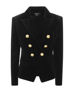 Black Velvet Double-breasted Blazer With Gold Buttons