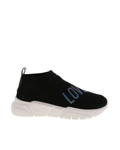 Black sneakers with iridescent logo
