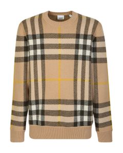 Cashmere Pullover By Burberry With A Classic Fit, Decorated With The Iconic Tartan Motif