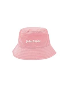 Pink Cotton Classic Bucket Hat With Logo Palm Angels Woman