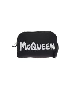 Alexander Mcqueen Woman Black Nylon Clutch Bag With Logo