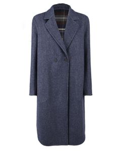 Double-breasted reversible coat in blue