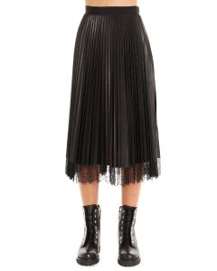 TWINSET Faux Leather Pleated Midi Skirt