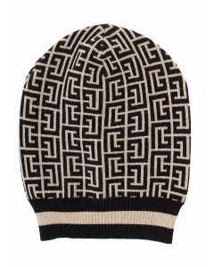 Balmain All-Over Patterned Ribbed Beanie