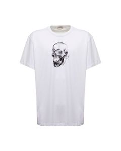 Alexander Mcqueen Man's White Cotton T-shirt With Skull Print