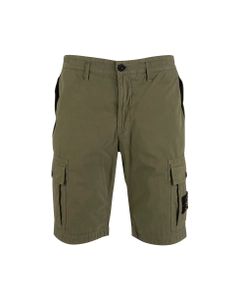 Man Olive Green Cargo Bermuda In Brushed Cotton Canvas