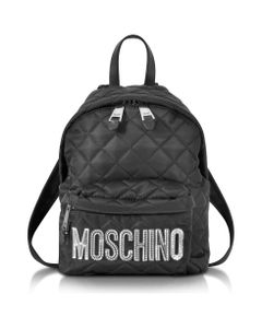 Black Quilted Nylon Small Backpack W/silver Logo