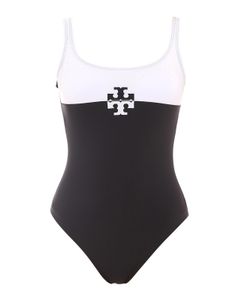 Black bicolor one-piece swimsuit