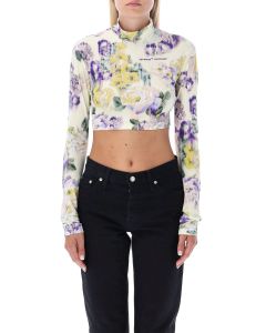 Off-White Floral-Printed Cropped Top