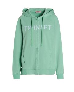 TWINSET Logo Embroidered Drawstring Zipped Hoodie