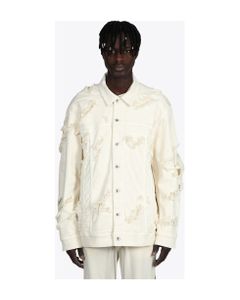Jumbo Worker Jkt Off-white Destroyed Denim Jacket - Jumbo Worker Jacket