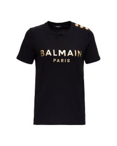 Balmain Woman's Black Cotton T-shirt With Logo Print