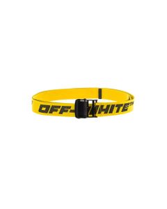 Off White Man's Quote Yellow Nylon Tape Belt With Logo Print