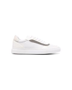 White Leather And Fabric Sneaker With Monile Detail Burnello Cucinelli Woman