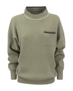 English Rib Cashmere Turtleneck Sweater With Breast Pocket