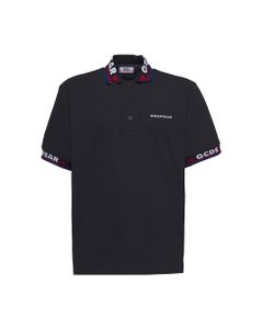 Black Cotton Polo Shirt With Logo Print