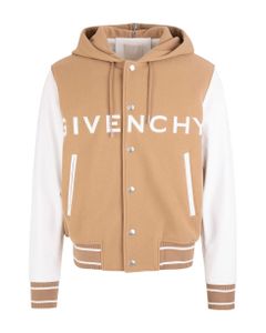 Man White And Beige Hooded Bomber In Wool And Leather