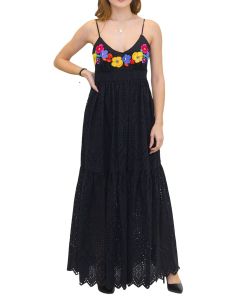 TWINSET Embroidered V-Neck Maxi Dress