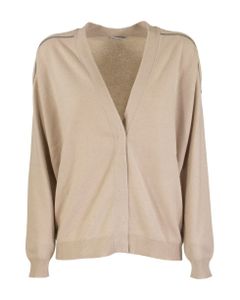 Cashmere Cardigan With Shiny Shoulder Embroidery