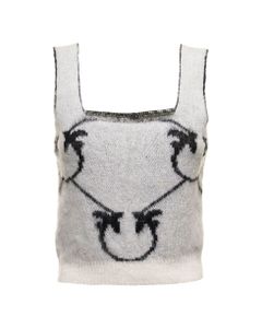 Laurie Mohair Monogram Jacquard White And Black Crop Top Pinko Woman