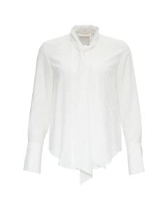 White Silk Blouse With Allover Logo
