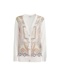 Woman White Cardigan With Paisley Print