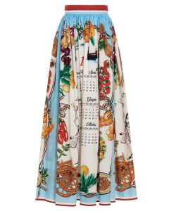 Dolce & Gabbana Long Calendar-Print Poplin Skirt