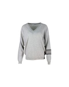 Cashmere V-neck Sweater With Rows Of Jewels On The Arm