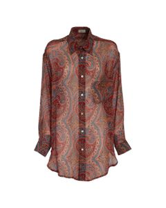 Woman Shirt In Pink Silk With Multicolored Paisley Print