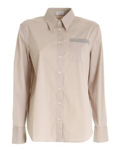 Shirt with embellished pocket in beige