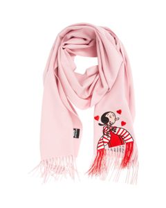 Moschino Olivia Graphic Embroidered Fringe Detailed Scarf