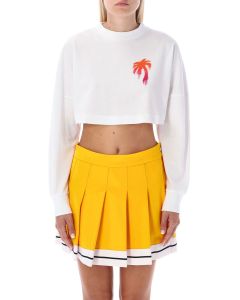 Palm Angels Logo Printed Cropped Long Sleeved T-Shirt