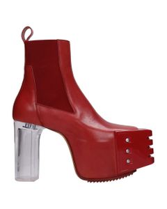 Grilled Platform High Heels Ankle Boots In Red Leather