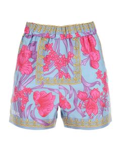 Silk Shorts With Acid Bouquet Print