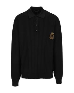 Mixed Knit Polo-style Sweatshirt With Patch