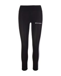 Woman Black Leggings With Contrast Logo And Side Bands