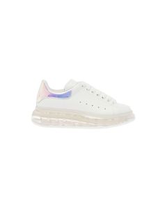 Alexander Mcqueen Woman's Oversize White Leather Sneakers With Multicolor Heel Tab