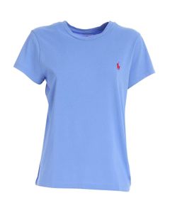 Red logo embroidery T-shirt in light blue